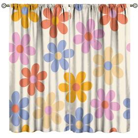 Faotely 834799999705 Retro 70s Groovy Floral Curtains Hippie Colorful Flowers Pattern Print Blacko