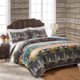 Gl-1608emsk Fashions Black Bear Lodge Quilt Set 3-piece King