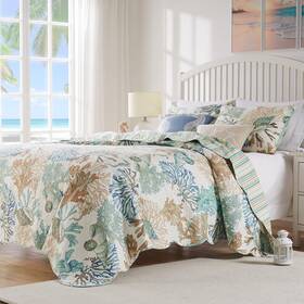 Gl-1810absq Fashions Atlantis Coastal Sea Coral Oversized Reversible Quilt Set 5-piece Full/queen J