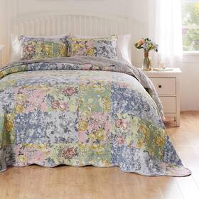 Gl-2205ajsk Fashions Emma Vintage Style Quilted Bedspread Set 3-piece Jumbo King Gray