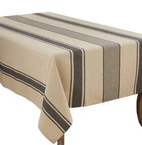 Fennco Styles 780509141366 Aulaire Banded Design 100% Cotton Tablecloth 72 Inch W X L - Natural Striped