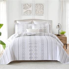 Finlonte 614166324148 Quilts Queen Size Boho Quilt Set Bedding Bedspread 3 Pcs Whi