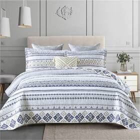 Finlonte 647349351389 Quilt Boho Set Bedding Bedspreads Queen Size 3 Pcs White Navy Boh