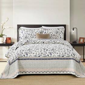 X120 Finlonte 658361815216 Botanical 102 Inch Oversized Queen Size Bedspread 100% Cotton Vint