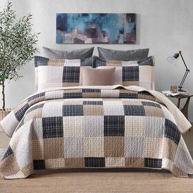 Finlonte 689713676810 Quilt Queen Size 100% Cotton Brown Plaid Qui