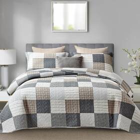 Finlonte 689911853303 Quilts Queen Size - 100% Cotton Plaid Comforter Set Farmhouse Country