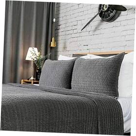 At003e-grey-q Fj Home Fashions Dark Gray Velvet Quilt Queen Reversible Royal Cotton Pic-stitch