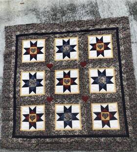 1-ql-248 Florida Quilt Heritage #1-ql-248 Heritage. Handmade Star Paisley Patchwork In Navy Red And Cream