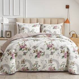 Flysheep 313115072061 3 Pieces Quilt Set Full/queen Size Beige Floral Reversible Bedspread Coverlet S