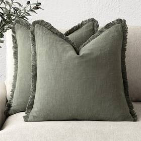 Fpcs-31 Foindtower Set Of 2 Decorative Linen Fringe Throw Pillow Covers Cozy Boho Far