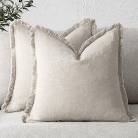Fpcs-61 Foindtower Set Of 2 Decorative Linen Fringe Throw Pillow Covers Cozy Boho Far