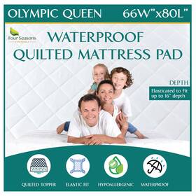 Four Seasons Essentials 060827071121 Olympic Queen Size Waterproof Mattress Pad - Fitted Protector With Q