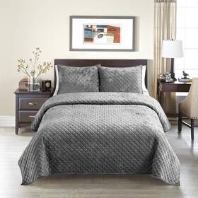 Hex1 Fredsure Distressed Velvet Quilt Set 3 Pieces Grey King Face And Brus