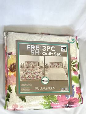Fresh Home 812538032688 3 Piece Quilt Set 2 Shams And Reversible Foral Printquilt Full/queen