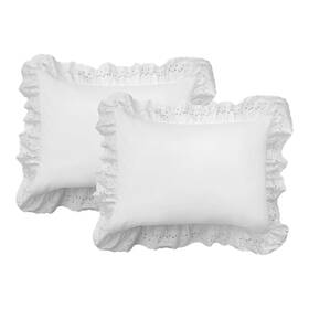 Fresh Ideas 010482015126 Ruffled Bed Pillow Shams With Embroidered Eyelet Detail Standard