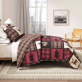 Freshfolds 313037258260 Red Lodge Patchwork Full/queen Microfiber 3-piece Quilt Set Bedspread