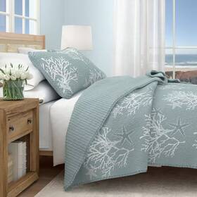 Freshfolds 313048872806 Blue Reversible Coastal Themed Full/queen Microfiber 3-piece Quilt Set Bedspread