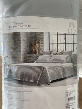 Frette 051834503924 At Home Queen Bedspread Vertical Coverlet Cotton Comforter Pearl Gray