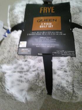 Frye 783048207555 New Full/queen Faux Fur Quilt Set Tan/silver/white # 894