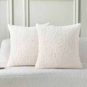 Bz016 Futei Cream White Throw Pillow Covers 18x18 Inch Set Of 2 Furry Faux Fur Tedd