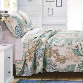 G-h 718453674203 Beach Theme Ocean Coastal Quilt King/cal King Bedding Set - Nautical Seashell