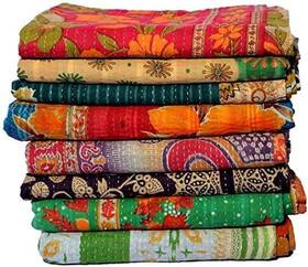 Gajanad Artistry 313049716789 4 Piece Handmade Indian Vintage Kantha Quilts Reversible Bohemian Home Decor Bla