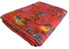 Gar-273 Handmade Bird Print King Size Kantha Quilt Red Blanket Bed