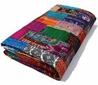 Gar-274 Handmade Queen Size Patchwork Silk Kantha Quilt Inch Bedcover Indian