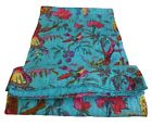 Gar-275 Handmade Bird Print King Size Kantha Quilt Sky Blue Blanket