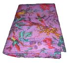 Gar-278 Handmade Bird Print King Size Kantha Quilt Purple Blanket Bed
