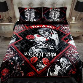 Thb2420qsn-k Geembi Gothic Skull Bedding Set - Perfect Gifts For Couples King Size Decor
