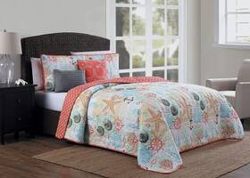 Geneva 841323130162 Home Fashion Belize 5 Pc King Quilt Set Coral