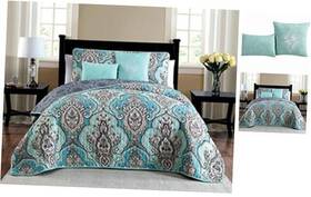 Ode5qtquenghtl Geneva Home Fashion Odette 5-piece Quilt Bedding Set Reversible Lightweight Comforter Queen Teal