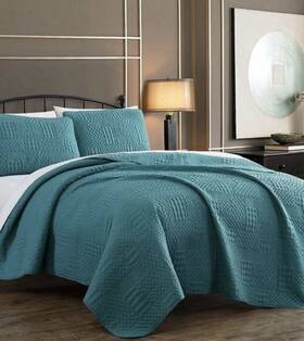 Yrd3qtkingghtl Geneva Home Fashion Addison Yardley 3pc Textured Teal Embossed 1 Quilt 2 Shams Set Full/queen