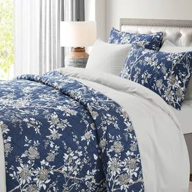 Qltef-bl-c02 Get Bed Ready Eastern Floral Chinoiserie Blossom Luxury Quilt Shams Puff Asia