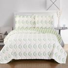 Gia-coverlet Royal Tradition Soft Green Taupe Oversized Microfiber Coverlet Quilt Set