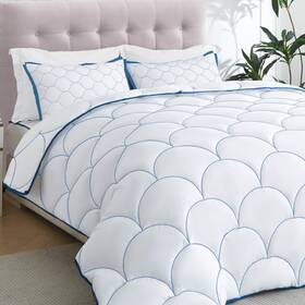 Glaciman 797725633483 Down Alternative Blanket Twin White Blue Piping Lightweight Soft Season