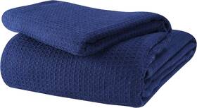 27083 Glamburg 100% Cotton Thermal Bed Blanket Twin 60 Inch X90 Navy Blue