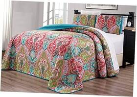 Grand Linen 039853710637 - 3-piece Oversize 115 X 95 Fine Printed Prewashed Quilt Set