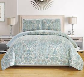 Grand Linen 445034574531 3-piece Fine Printed Oversize 118 Inch X 95 Set Reversible Bedspread Coverlet Ca