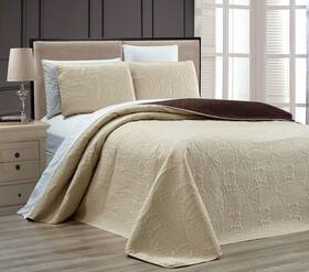 Grand Linen 730699503147 3-piece Chocolate Brown Khaki Oversize Ornato Reversible Bedspread King Embos
