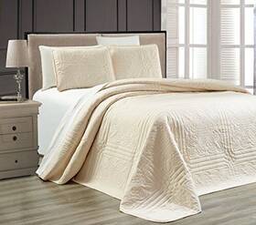 Grand Linen 730699503543 3-piece Beige Yellow Hues Oversize Stella Grande Bedspread Queen/full Emb
