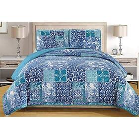 Grand Linen 730699534202 3-piece Fine Printed Oversize 100 Inch X 95 Quilt Set Reversible