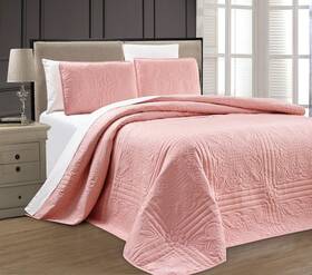 Comin18ju074467 Grand Linen 3-piece Pink Oversize Stella Grande Bedspread King/cal King / Cal
