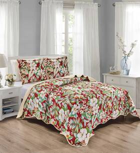 Q2063 Grand Linen 3-piece Queen Size Tropical Oversized Quilt Set 100 Inch X 106 All Seaso