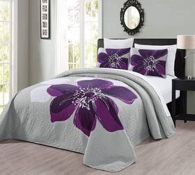Grandlinen 039853716332 - 3-piece Fine Printed Oversize 100 X 95 Quilt Set Reversible Be