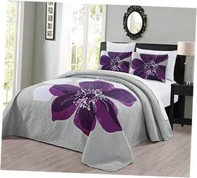 Grandlinen 039853716349 - 3-piece Fine Printed Oversize 115 X 95 Quilt Set Reversible