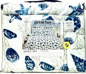 01080 Great Bay Home Cynthia Collection Seashells Full/queen 3 Pc Quilt Set With Shams