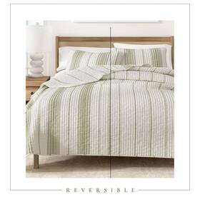 Great Bay Home 192020052609 Twin/twin Xl Reversible Quilt Set W Sham Coverlet Green Ivory New