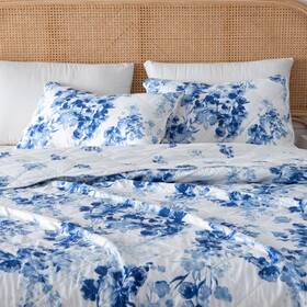 Great Bay Home 711181766349 Floral Full/queen Quilt Set Reversible Blue Farmhouse Bedding